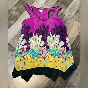 Odille Anthro Sleeveless Silk Floral Tank Top Purple Size 8